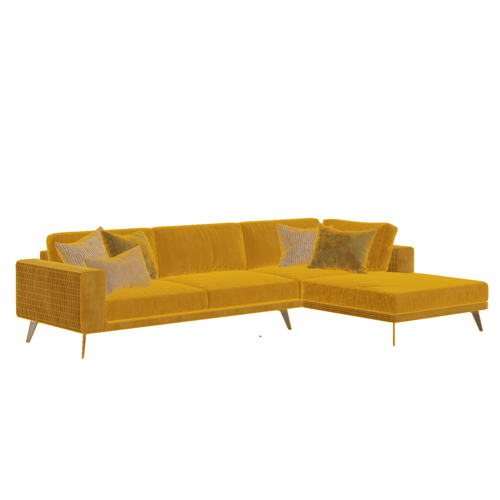 LS0037 Yellow Corner Sofa3wireframe • iMeshh