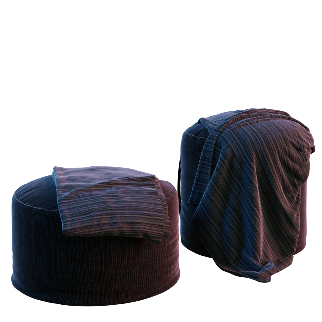 Pouf Set with Blanket 02 • iMeshh 3D Model for Blender 4.0+